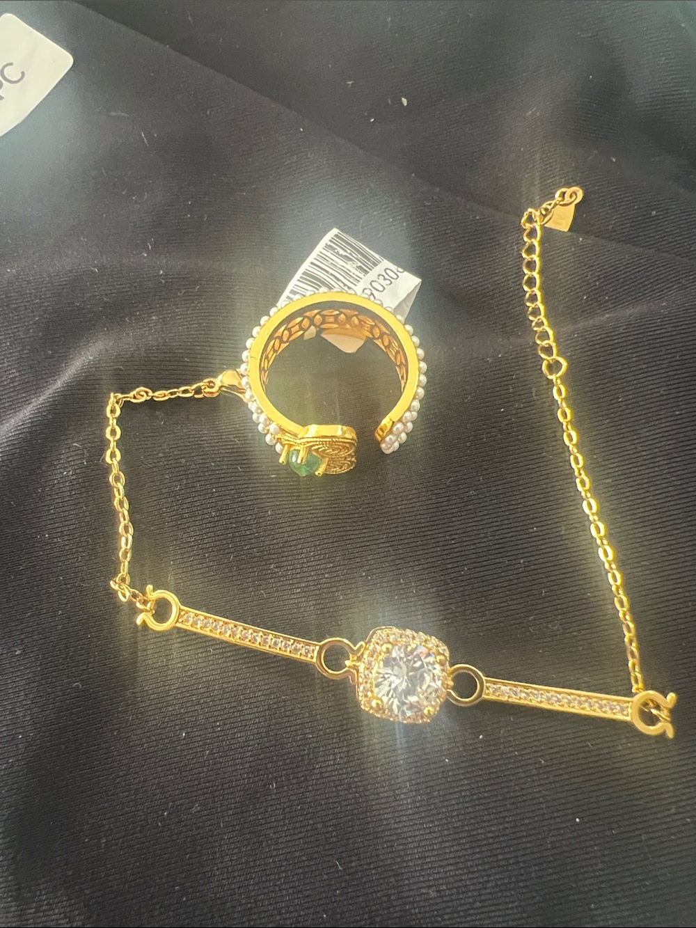 Set of two ..Elegant Gold-Tone Crystal Bracelet and Ring Set